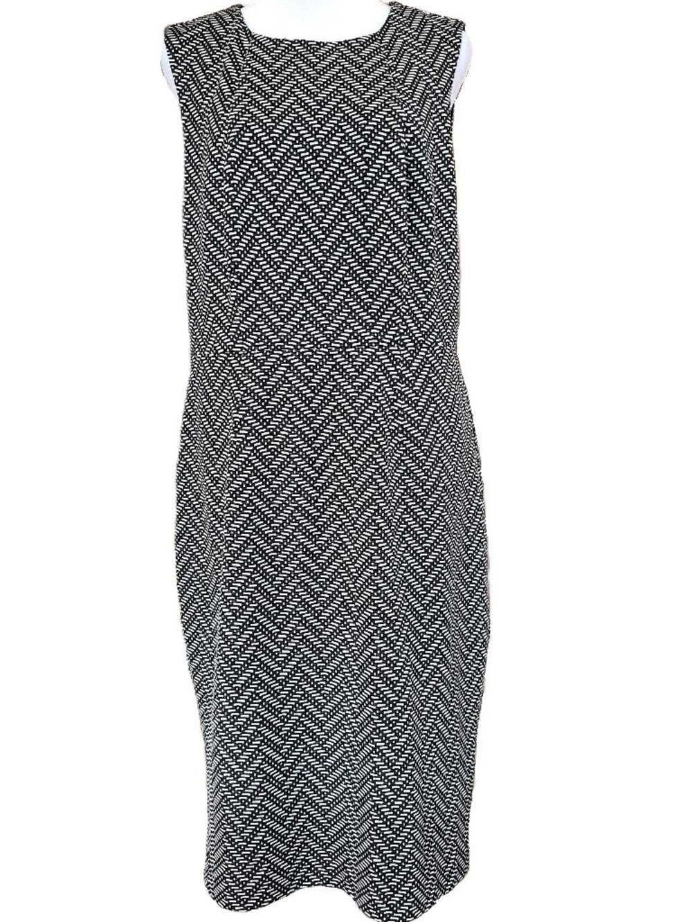 Trina Turk Black White Zig Zag Chevron Sleeveless Pencil Midi Dress Sz 12 Career